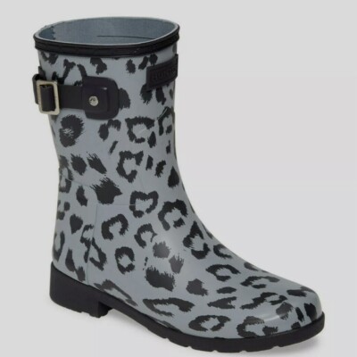 NWD Hunter Refined Short Hybrid Leopard Luna Stormy Gray Rubber Rain Boot  Sz