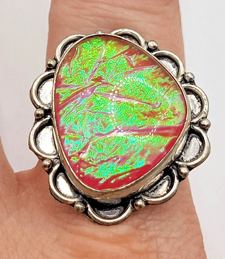 Anillo Bohemio Vidrio Dicroico Rosa y Amarillo Talla 8 Foto 4 de 4