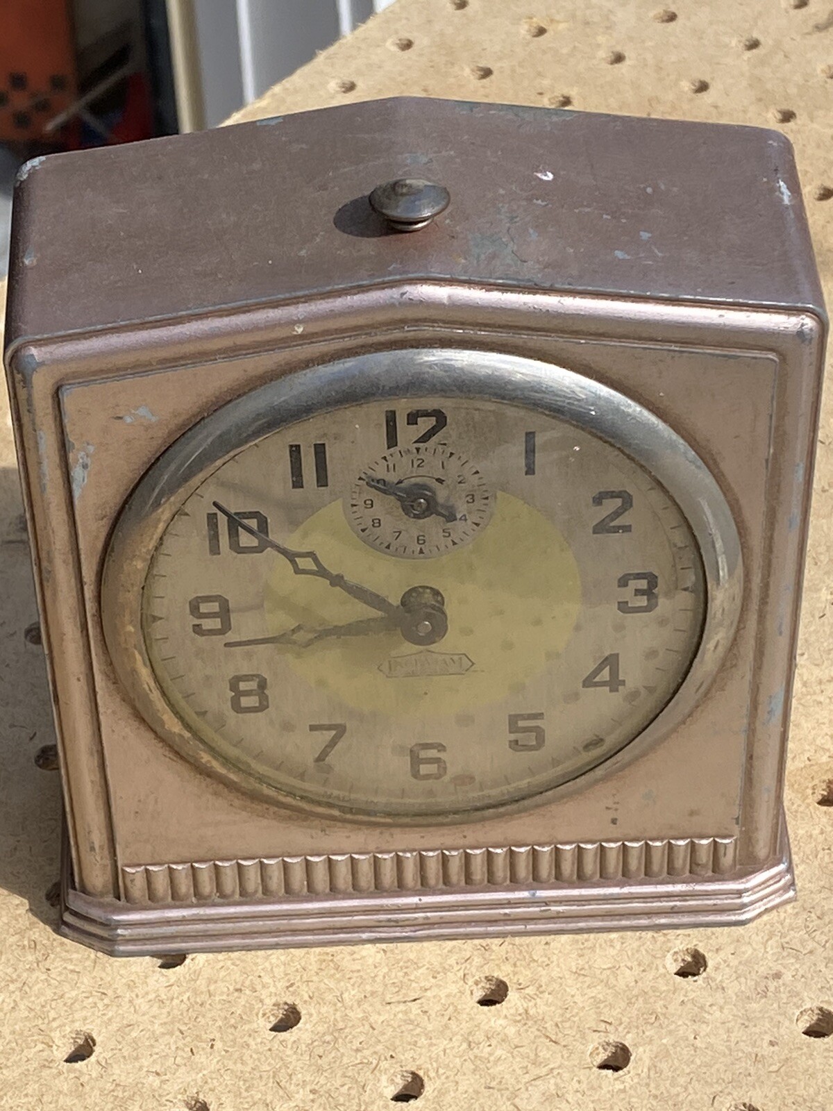 Vintage Ingraham Alarm Clock USA Small Rustic Art Deco MidCentury Not