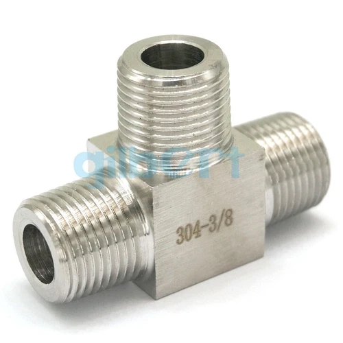 200 Bar 3/8" BSPT Male Equal Tee 3 Ways 304 Stainless Steel Pipe Fitting Adapter