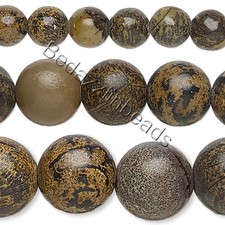 Lot of 50 Round Natural Brown Landscape Stone Genuine Gemstone Beads Small - Big
