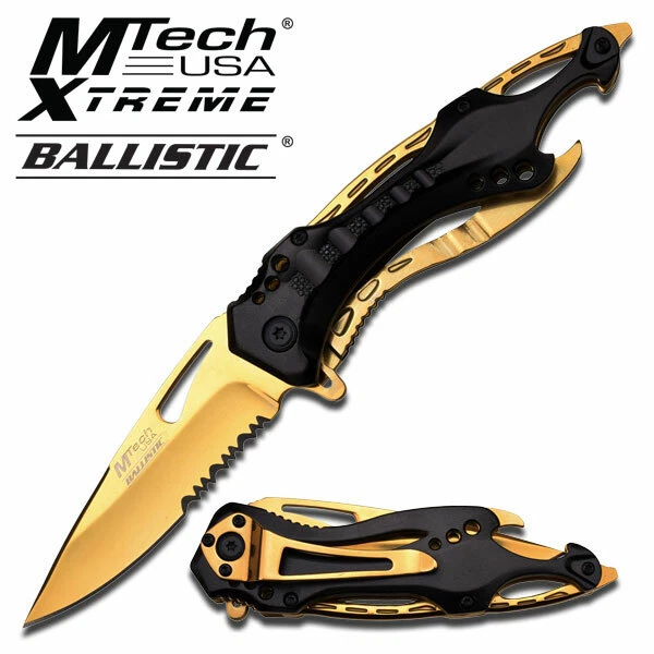 MTech BLACK & GOLD TITANIUM Spring Assisted ALUMINUM HANDLE Pocket Knife - Image 2 of 4