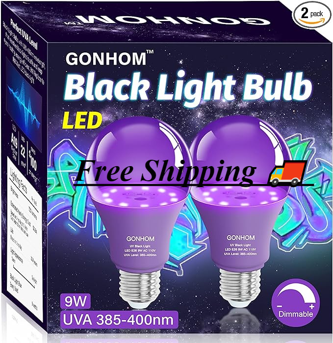 2 Pack A19 LED Black Light Bulbs, 9W Black Light Light Bulb(
