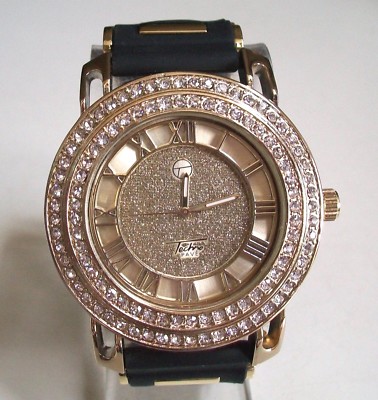 Men's Bling Techno Pave Black Gold Finish Silicone Band Fashion