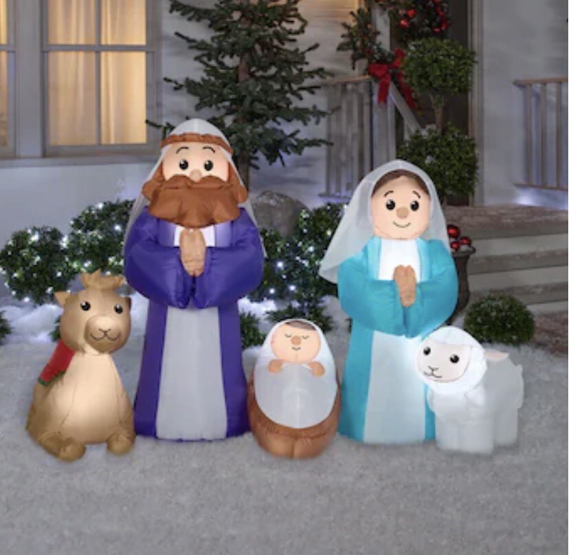 6.5ft Nativity Scene Lighted Christmas Inflatable Manger Baby Jesus