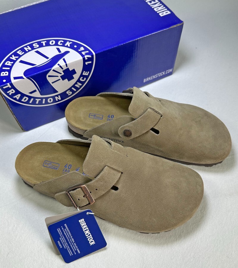 Birkenstock Men's Boston Taupe Soft Footbed Suede Leather
