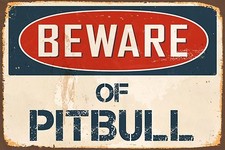 Beware Of Pitbull 8" x 12" Vintage Aluminum Retro Metal Sign VS473