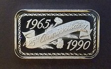 1990 25th Anniversary Madison Mint Bullion -999 Silver 1 Oz Ounce Art Bar Round 104.99 per troy oz
