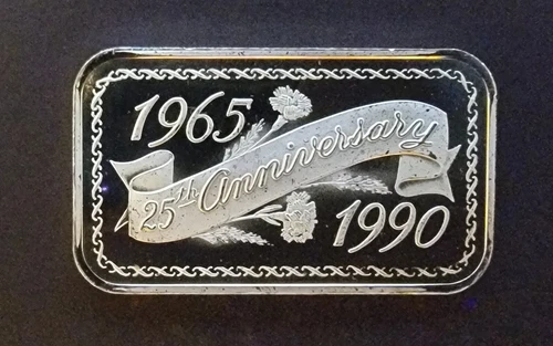 1990 25th Anniversary Madison Mint Bullion -999 Silver 1 Oz Ounce Art Bar Round