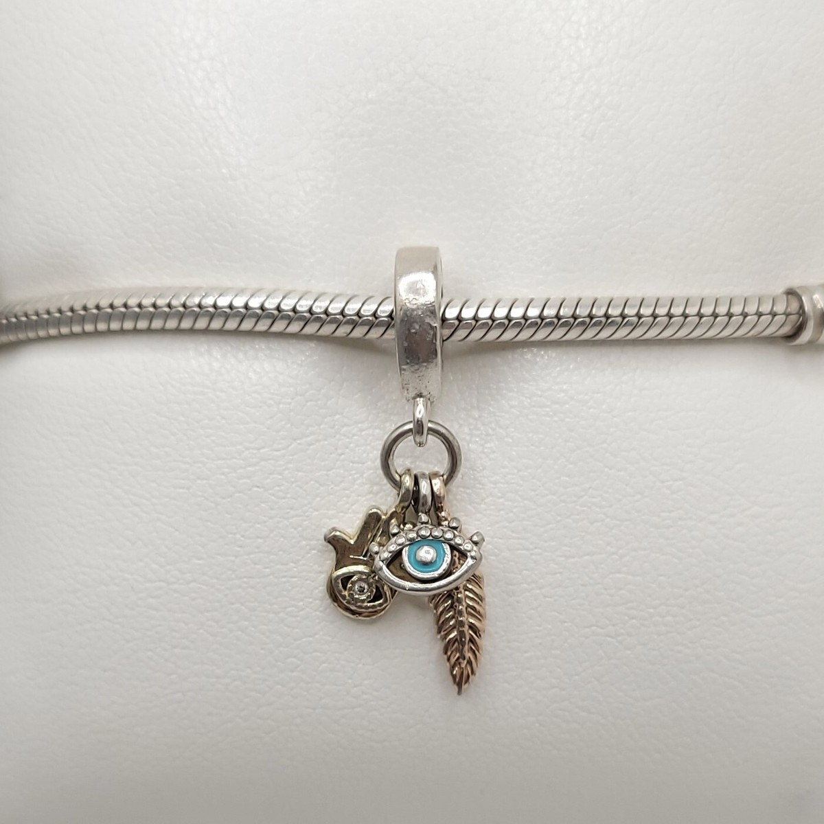 Pandora Hamsa Hand, Eye and Feather Dangle Charm #768785C01