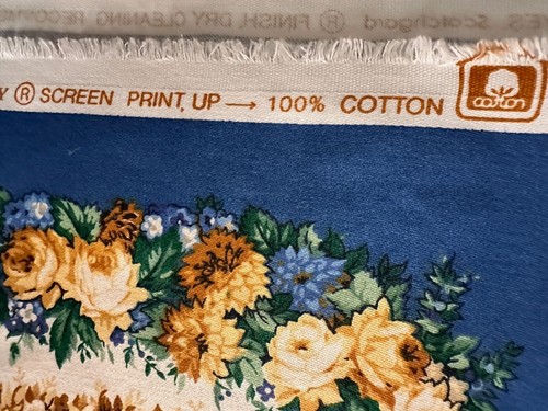 Waverly Fanciful 4 + Yds Authentic Screen Print Fabric Floral Cotton Blue Yellow - Picture 5 of 9