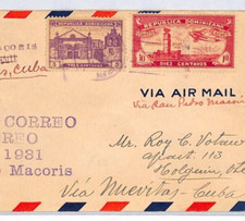 DOMINICAN REPUBLIC Air Mail Cover 1931 FIRST FLIGHT HOLGUIN via Nuevitas YV82