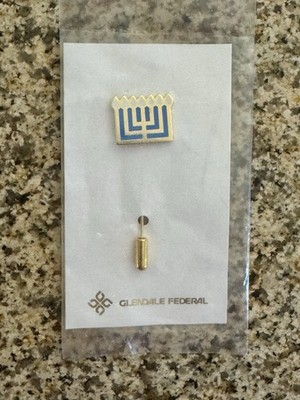 Glendale Federal Menorah Stick Pin Gold & Blue