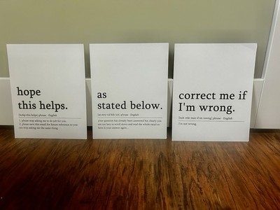 Dictionary definition sarcastic passive aggressive office signs / decor unframed