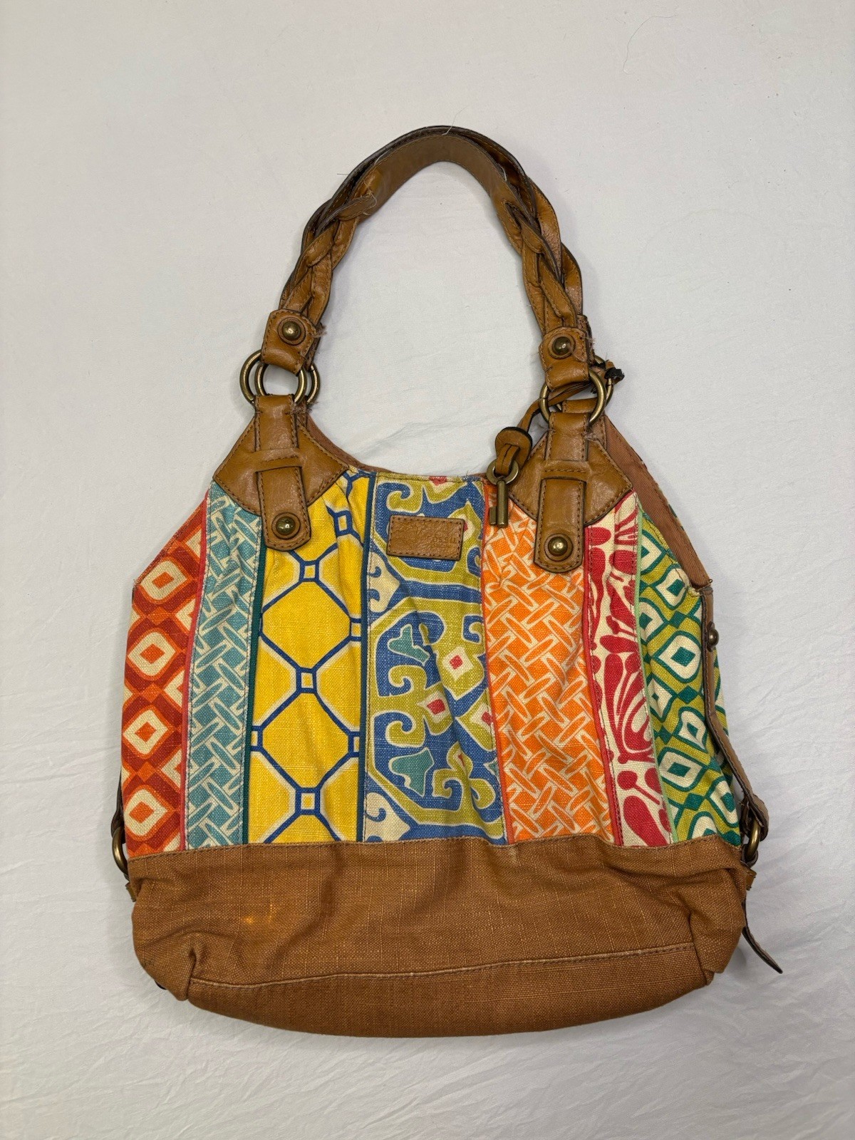 Fossil Boho Patchwork Canvas Leather Shoulder Bag… - image 4