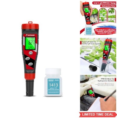 pH Meter for Hydroponics 4 in 1 Tester PPM EC Temp Indoor Growing Supplies