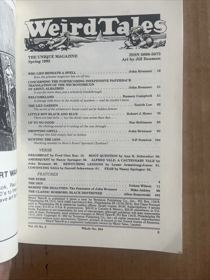 Weird Tales Spring 1992  No. 304 fantasy horror magazine Necronomicon Campbell Foto 3 de 4