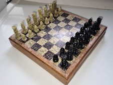 Beautiful Hand Carved Soap Stone Portable Chess Set - Made in India