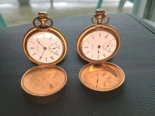 Antique Gold Filled Elgin & Waltham Pocket Watch Lot of 2 *Missing Glass *Repair