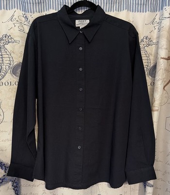 Port Authority Womens Size XL Long Sleeve Button Down Shirt Black 100% Cotton