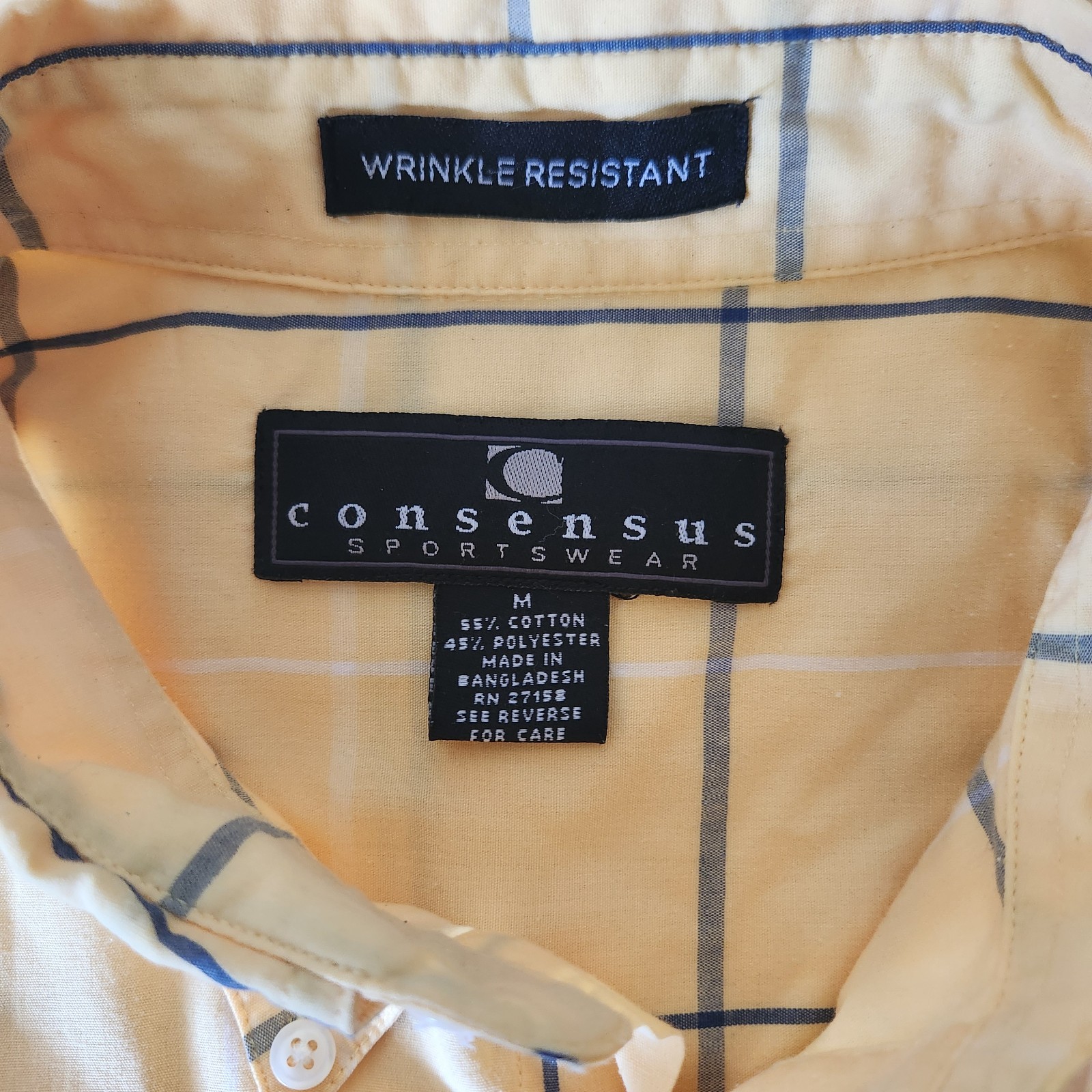 Consensus Men’s Medium Yellow Windowpane Plaid Sh… - image 3