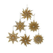 Kurt Adler Gold and Silver Glittered Hanging Snowflake Ornaments, Set of 6