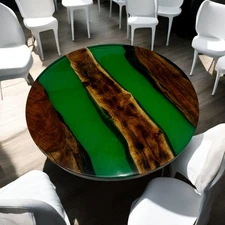 15" Round Epoxy Resin Green Coffee Table Top Handmade Modern Luxury Furniture