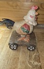 Rustic Farmhouse Bobble Head Chicken on Pull Cart Decorative Figurine 11" Tall — photo 3