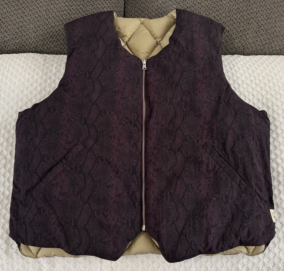 Stussy Python Reversible Diamond Quilted Puffer Vest Burgundy Tan