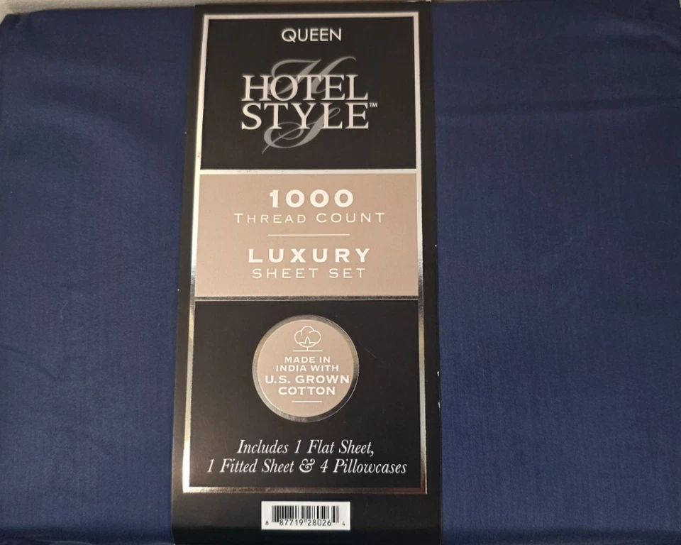 Hotel Style 1000 Thread Cotton Luxury Sheet Set Queen Indigo New - Image 3 of 3