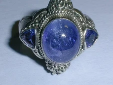 SARDA STERLING TEXTURED RING W/ BLUE TOPAZ AND TANZANITE- SIZE 7 1/2!