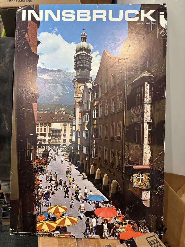 Vtg 1980s Innsbruck Austria Huge Color Poster On Cardboard