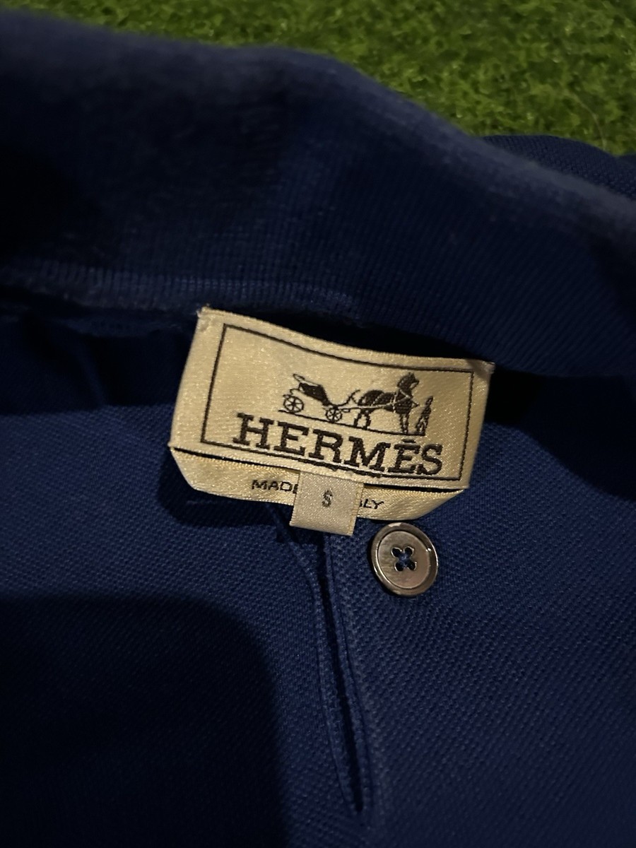 Hermes Navy Polo Short Sleeve Shirt H Logo Made In Italy 100