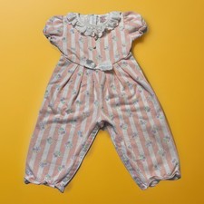 Y2K 90s Baby Girl Vintage Romper Stripe Floral Lace Collar. Cottage Core 18 mo