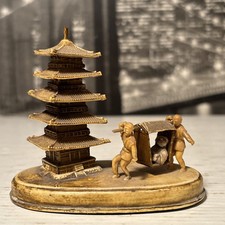 antique celluloid miniature asian pagoda Vintage figurine Litter Palanquin Toy