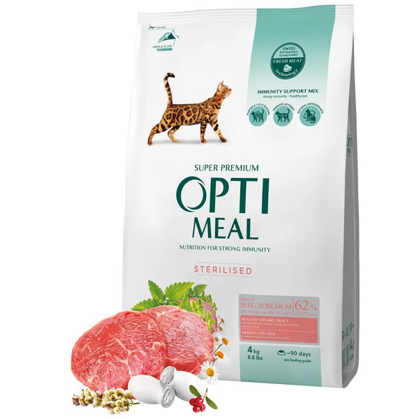 Complete dry food for sterilized adult cats optimeal - beef and sorghum - high q