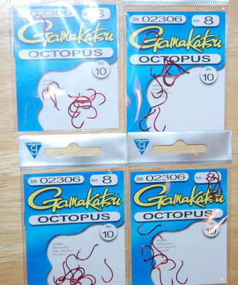 4 packs gamakatsu octopus hook size 8 10 pr pack # 02306 red trout panfish hooks