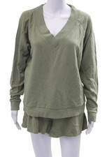 Universal Thread Womens V Neck Sweatshirt Shorts Set Green Size Medium/Large