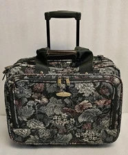 Vtg Ricardo Beverly Hills Floral Tapestry Carpet Bag Travel Suitcase Wheels Roll