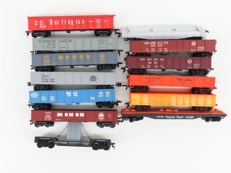 LOT of 13 HO Gilbert, Mantua, Marx & Other UP, MON, SP & More Flat Cars/Gondolas