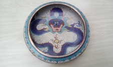Qing Chinese 5 Toe Dragon Large White Cloisonne Bowl Marked