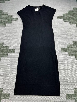 Massimo Dutti Dress Womens Small Black Wool Knit Midi New 