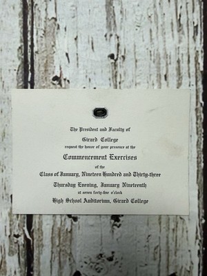 VTG Girard College 1933 Commencement Exercises Annual Graduation Card Invitation