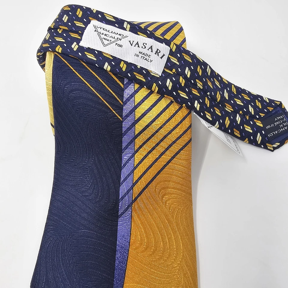 Corbata de Seda Vitaliano Pancaldi Hecha en Italia Rayas Abstracta Geométrica Azul Marino Rara Foto 3 de 4
