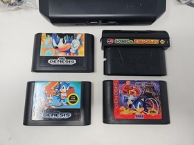 PERFECT Sega Genesis 4 Game Bundle Lot - Sonic 1, 2, Sonic & Knuckles & Spinball