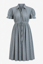 1950s Vintage Blue Cotton Midi Dress, Fit & Flare, Size M