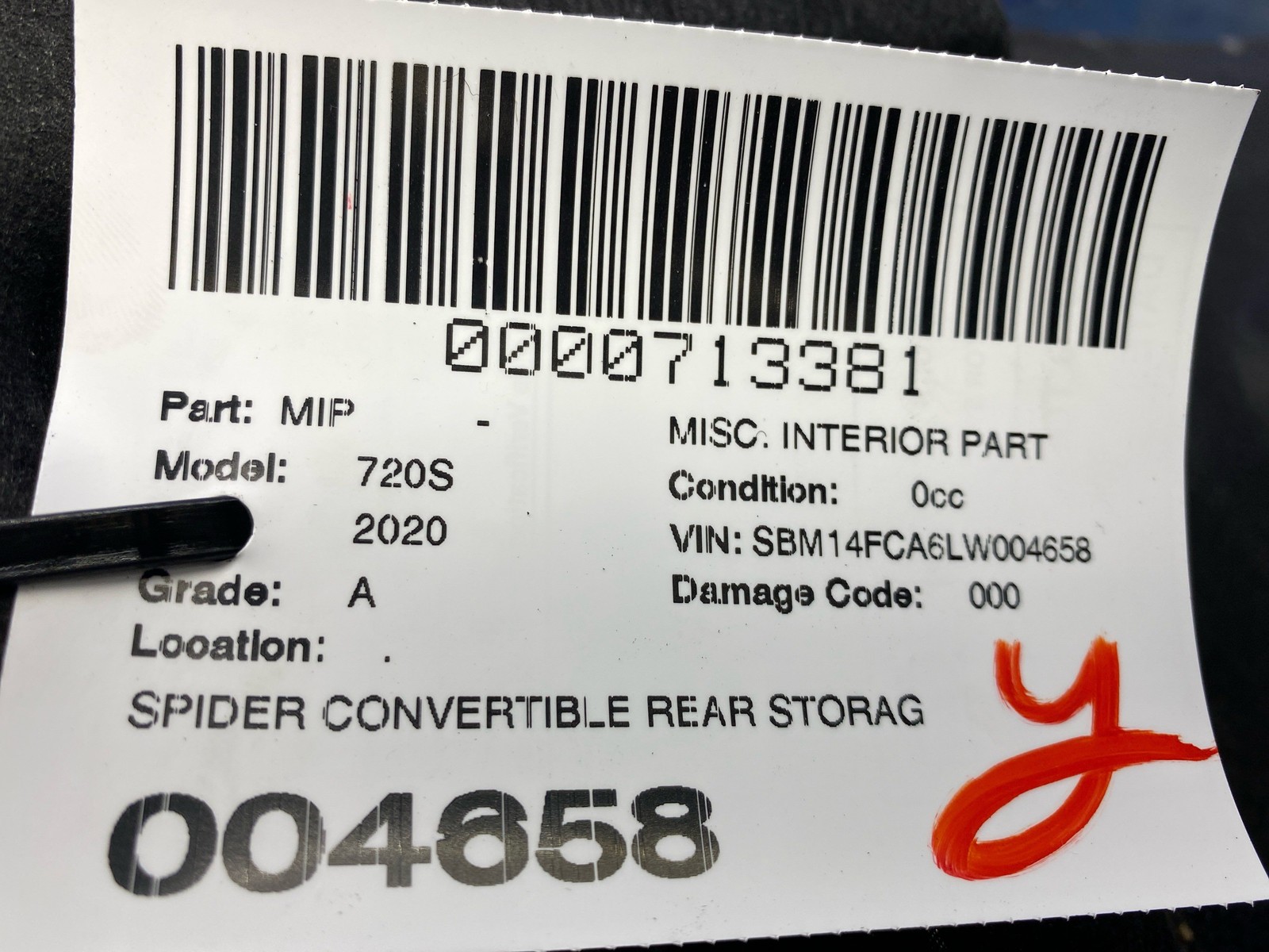 2018-2023 MCLAREN 720S SPIDER CONVERTIBLE REAR STORAGE TRAY TRIM PANEL 14AB165SP