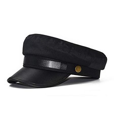Unisex Captain Sailor Newsboy Cap Classic Solid Black Adjustable Adult Costume H