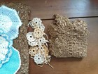 lot of crochet items three pot holders , crocheted flowers,  2 net  tablecloths — photo 2