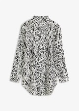 Longbluse Gr. 38 Wollweiß Schwarz Damen Long-Bluse Langarm Hemd Tunika Neu*